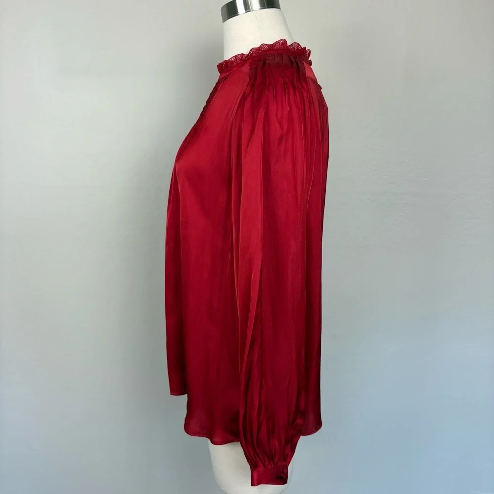 J. Crew Ruffle Neck Drapey Top NWT Size XL Red Satin Puff Sleeves Holidays Party